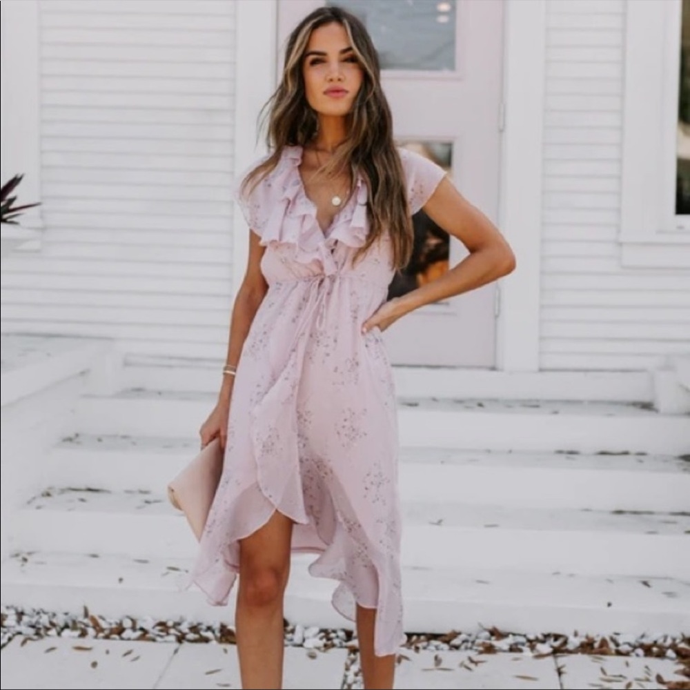 Spring pale pink chiffon dress